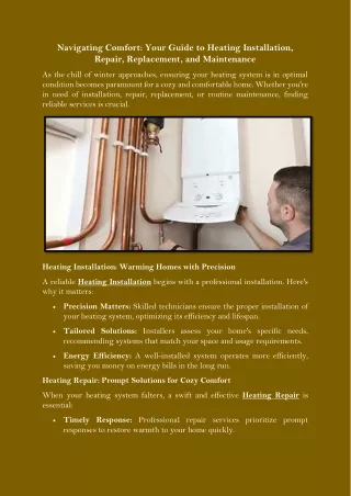 Navigating Comfort Your Guide to Heating Installation, Repair, Replacement, and Maintenance