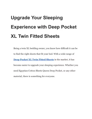 Upgrade Your Sleeping Experience with Deep Pocket XL Twin Fitted Sheets