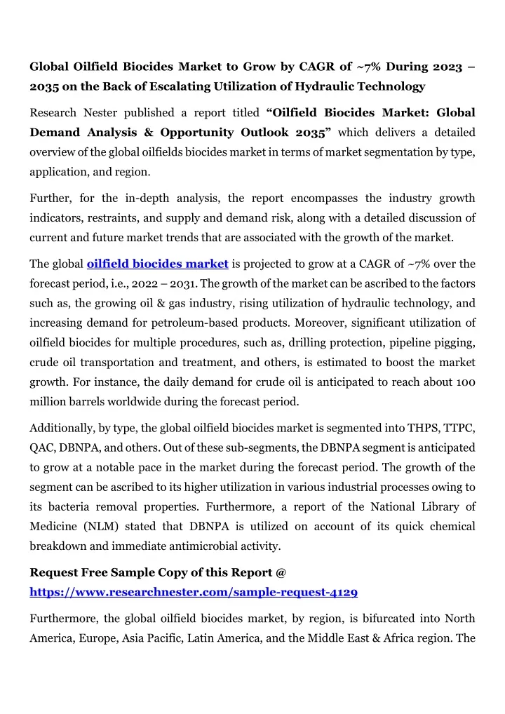 global oilfield biocides market to grow by cagr