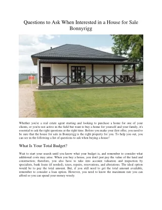 questions to ask when interested in a house