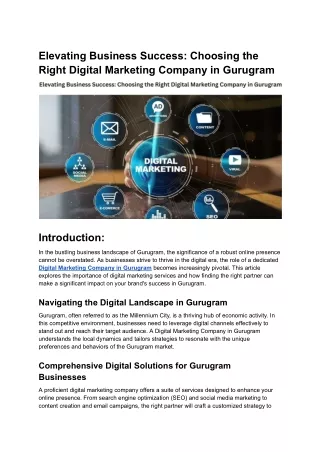 Elevating Business Success Choosing the Right Digital Marketing Company in Gurugram