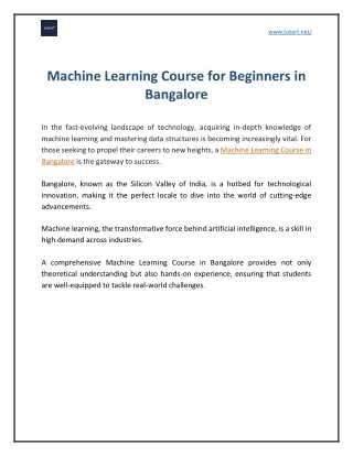 Machine Learning Course for Beginners in Bangalore