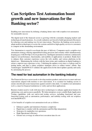 Can Scriptless Test Automation boost growth and new innovations for the Banking sector