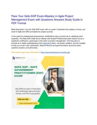 Pass Your Safe-SGP Exam-Mastery in Agile Project Management Exam with Questions Answers Study Guide in PDF Format