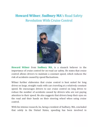 Howard Wilner, Sudbury MA’s Road Safety Revolution With Cruise Control