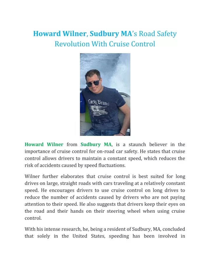 howard wilner sudbury ma s road safety revolution