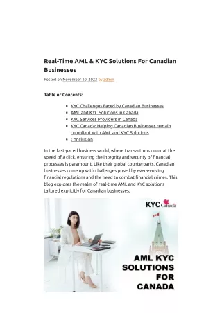 Real-Time AML & KYC Solutions For Canadian Businesses