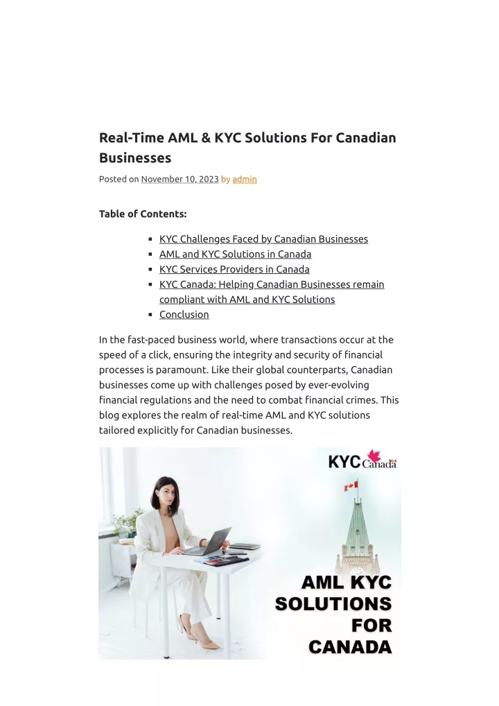 real time aml kyc solutions for canadian