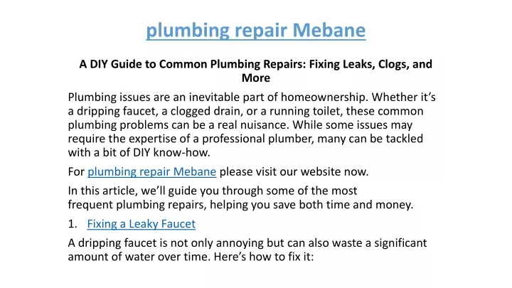 plumbing repair mebane