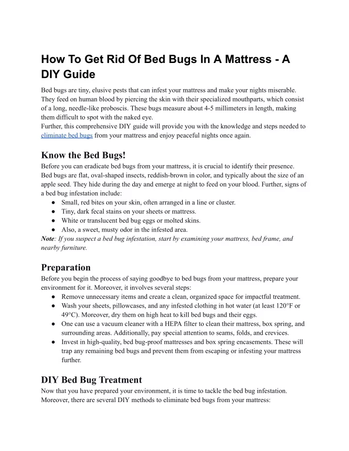 how to get rid of bed bugs in a mattress