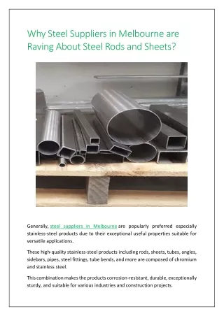 Why Steel Suppliers in Melbourne are Raving About Steel Rods and Sheets?