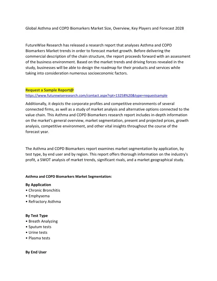 global asthma and copd biomarkers market size