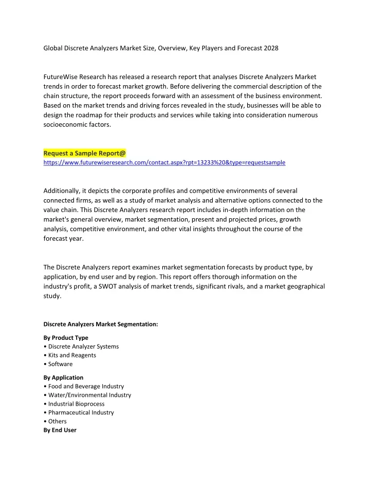 global discrete analyzers market size overview