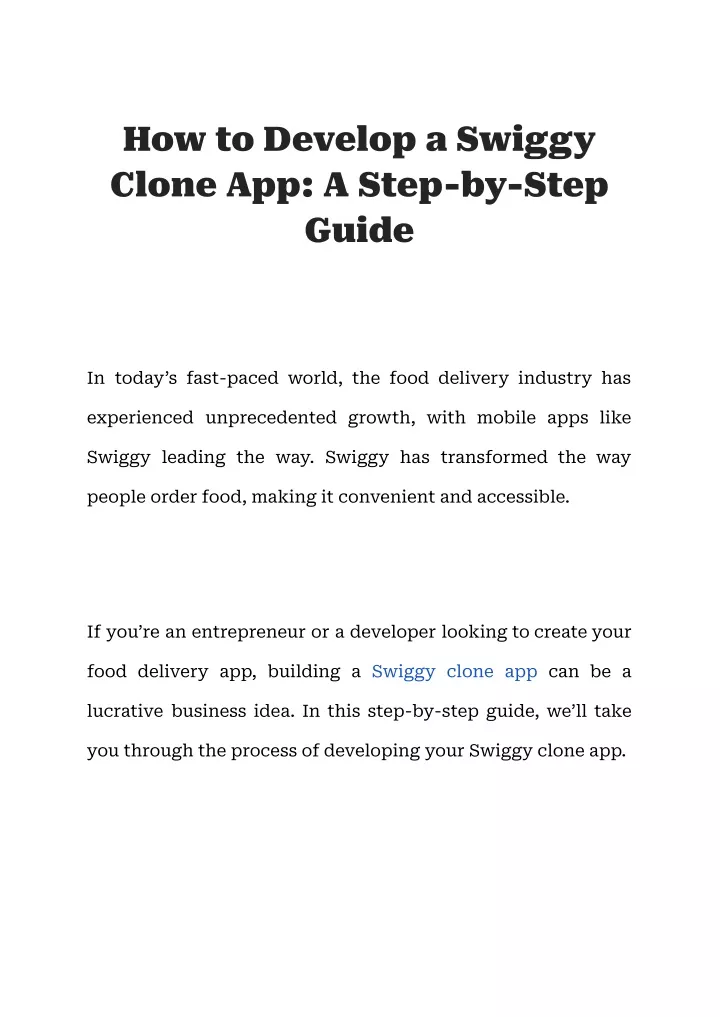how to develop a swiggy clone app a step by step