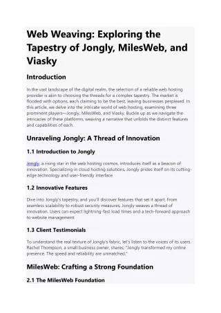Web Weaving Exploring the Tapestry of Jongly, MilesWeb, and Viasky