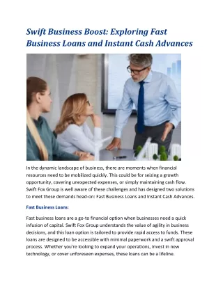 Swift Business Boost - Exploring Fast Business Loans and Instant Cash Advances