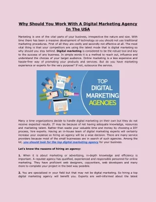 Why Should You Work With A Digital Marketing Agency In The USA