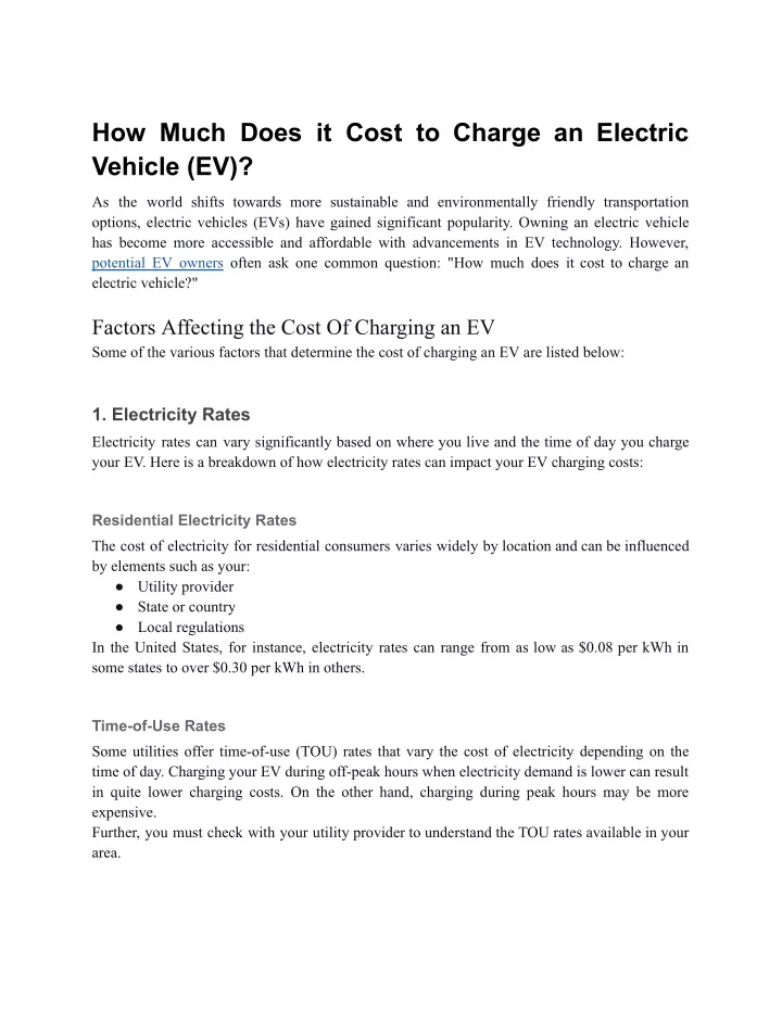 how much does it cost to charge an electric