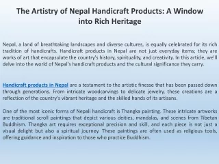 The Artistry of Nepal Handicraft Products A Window into Rich Heritage