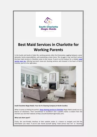 Best Maid Services in Charlotte for Working Parents