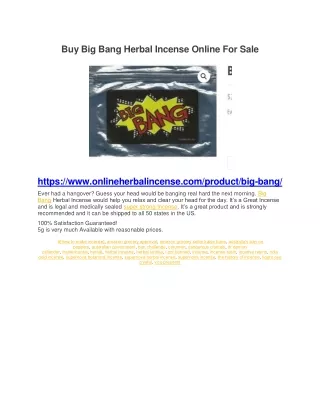 Buy Big Bang Herbal Incense Online For Sale