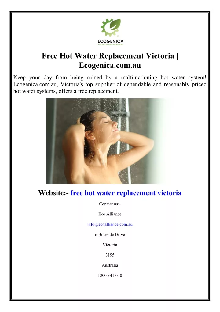 free hot water replacement victoria ecogenica