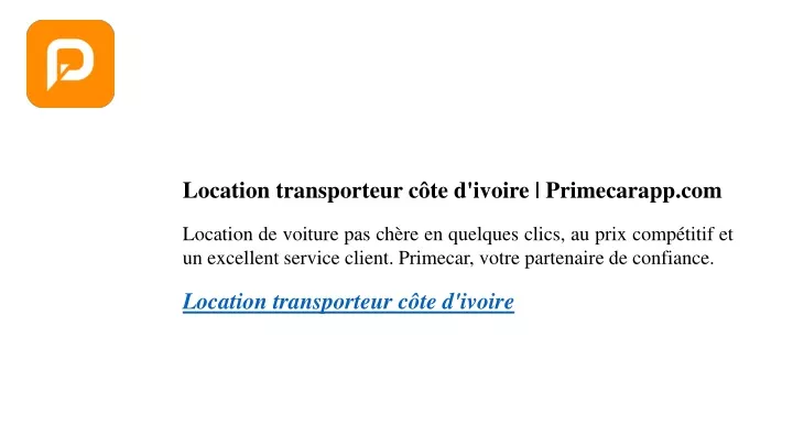 location transporteur c te d ivoire primecarapp