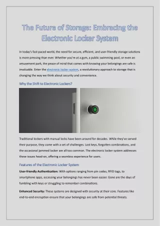 The Future of Storage Embracing the Electronic Locker System