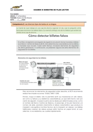 EXAMEN BIMESTRAL PLAN LECTOR III BIMESTRE