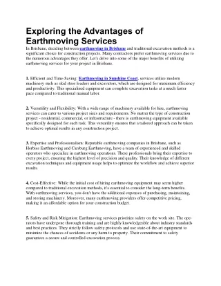 Exploring the Advantages of Earthmoving Services