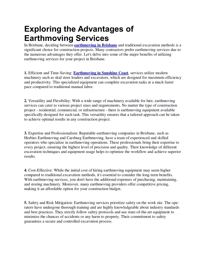 exploring the advantages of earthmoving services