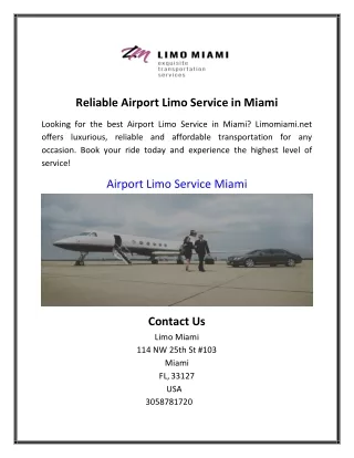 Reliable Airport Limo Service in Miami