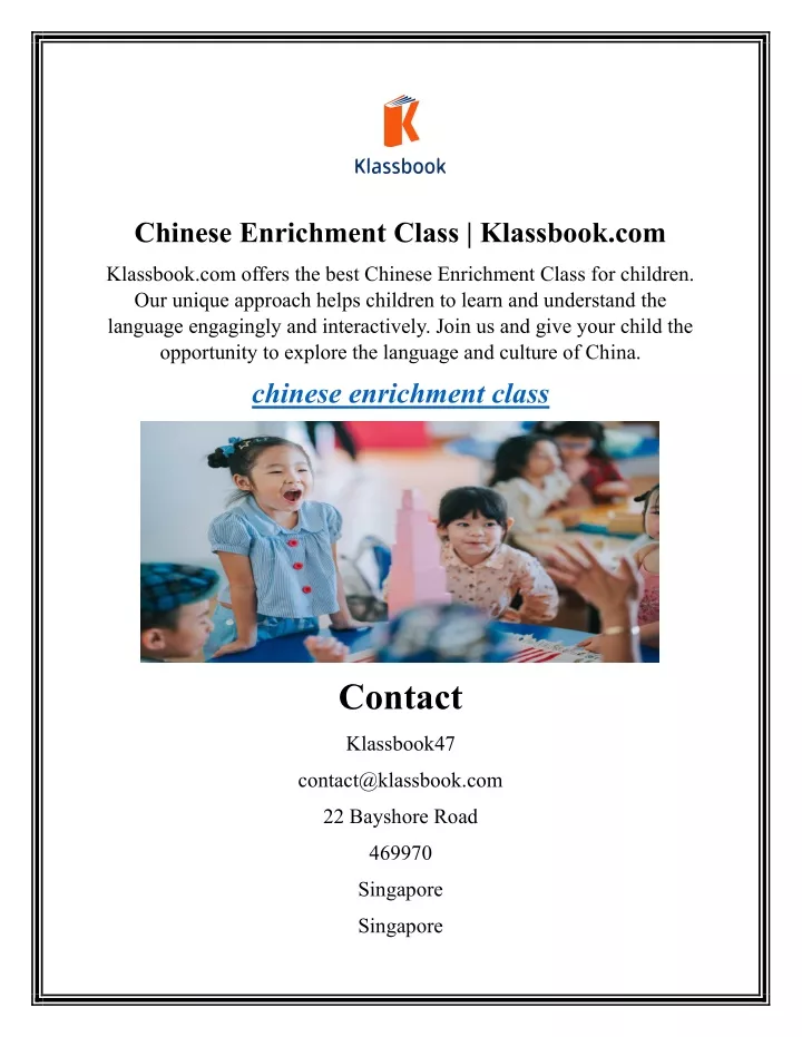 chinese enrichment class klassbook com