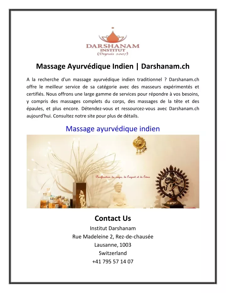 massage ayurv dique indien darshanam ch