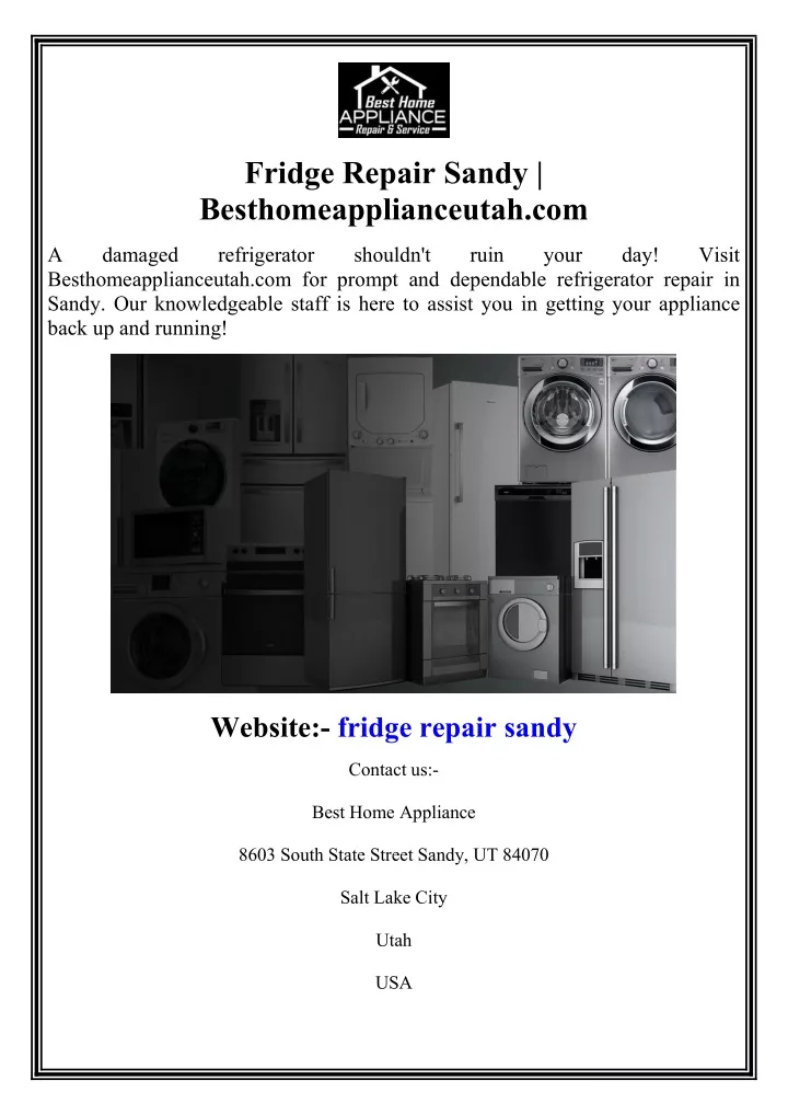 fridge repair sandy besthomeapplianceutah com