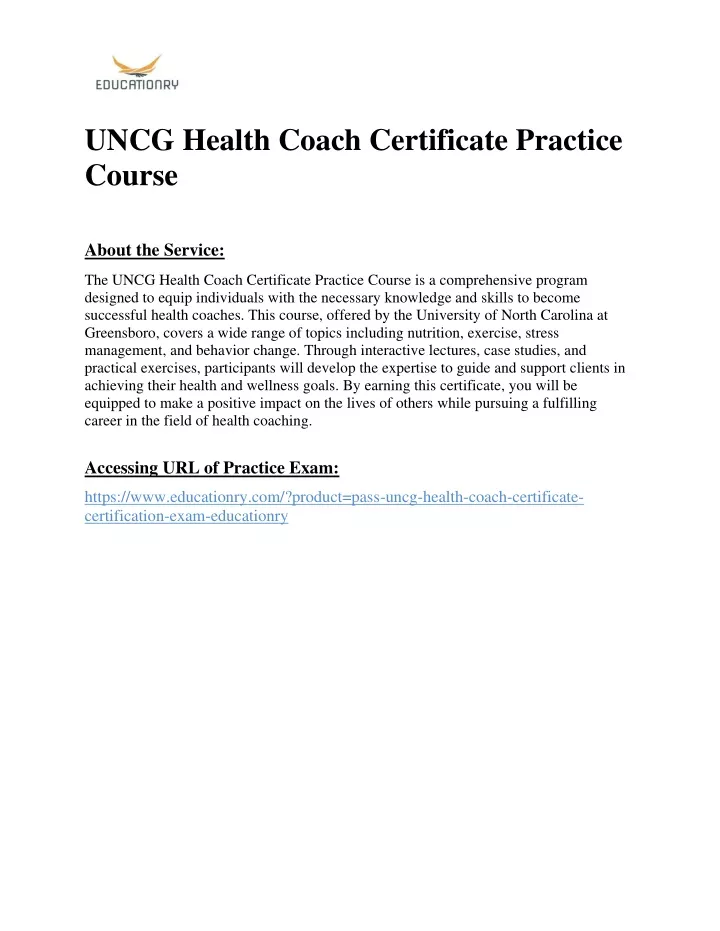 uncg health coach certificate practice course