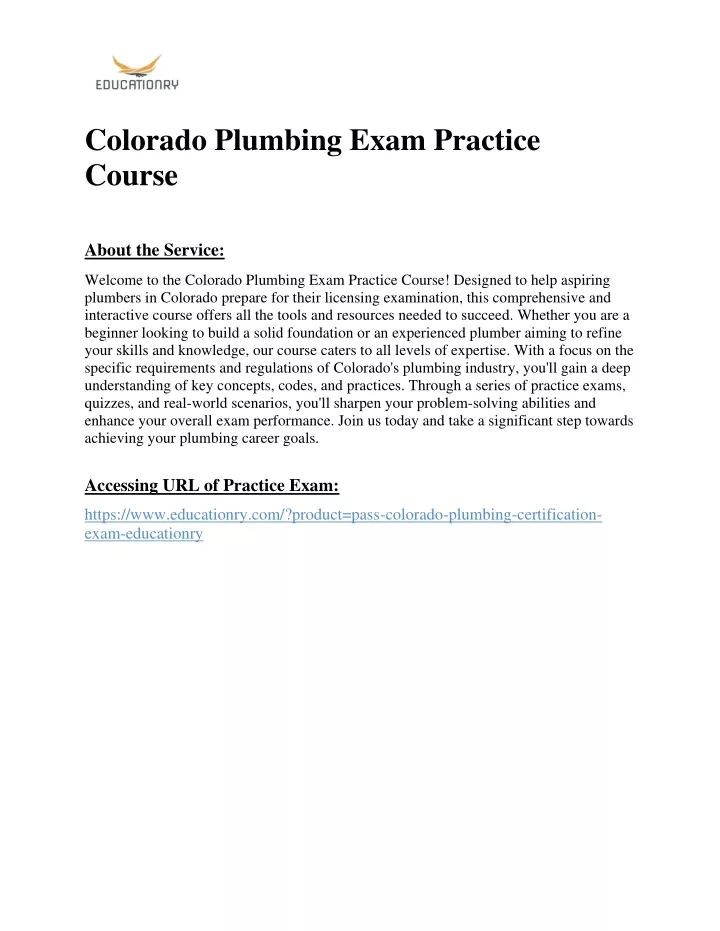 colorado plumbing exam practice course