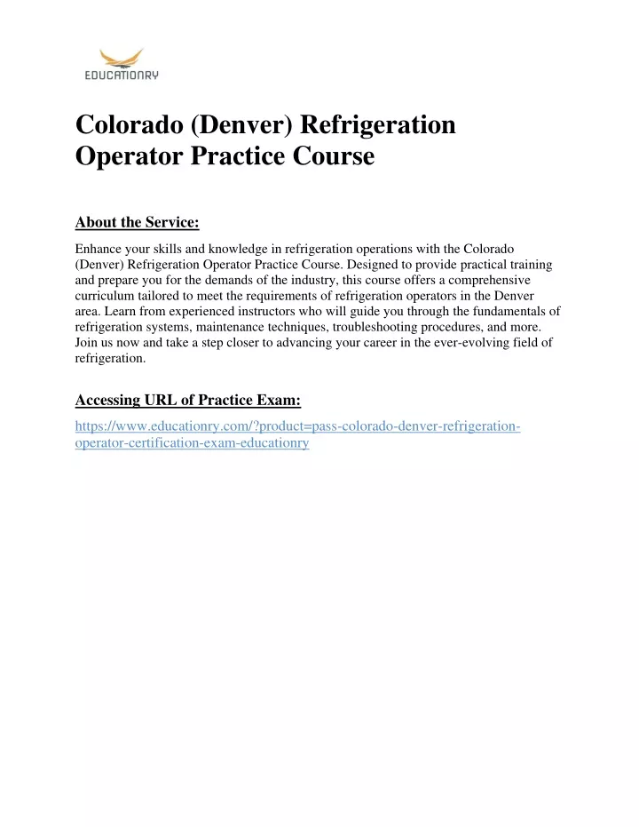 colorado denver refrigeration operator practice