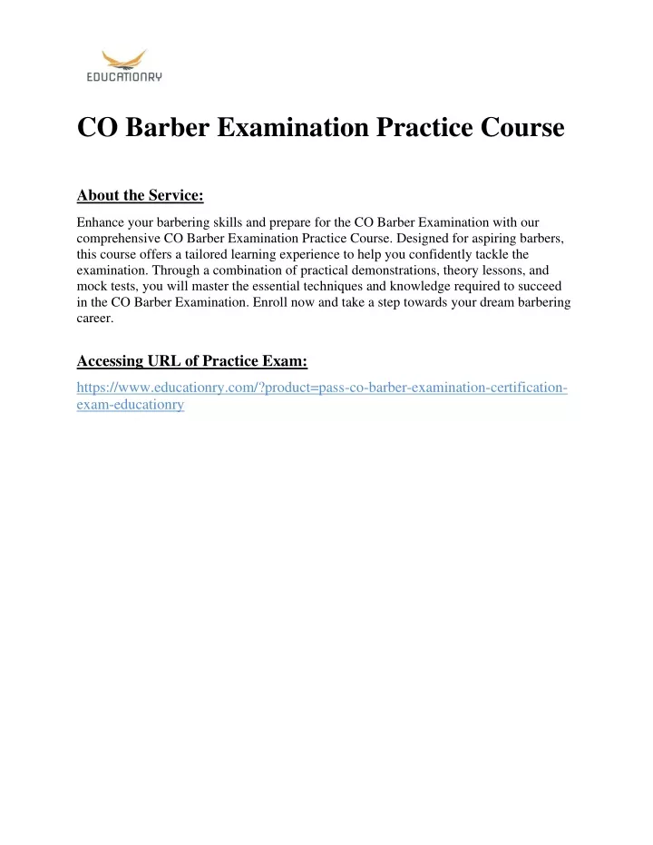 co barber examination practice course