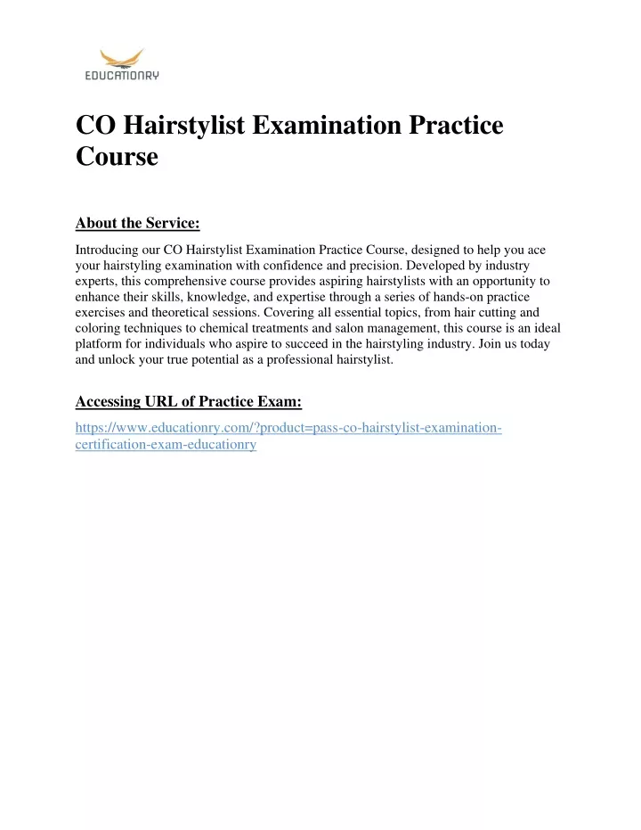 co hairstylist examination practice course