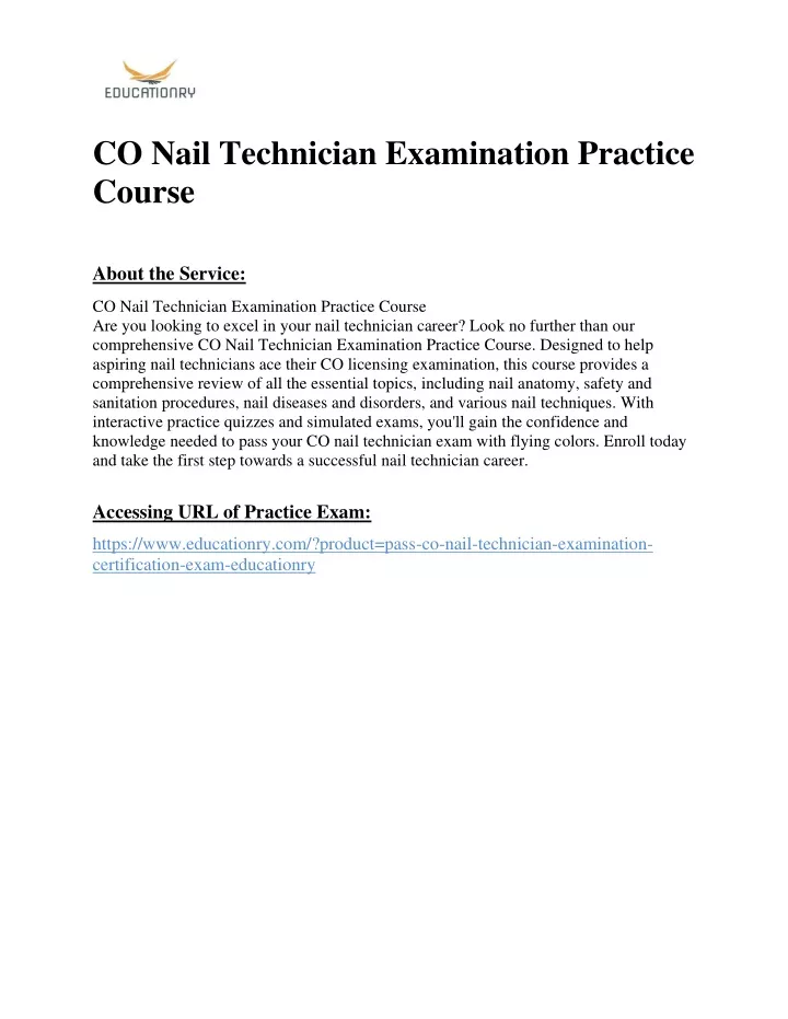 co nail technician examination practice course