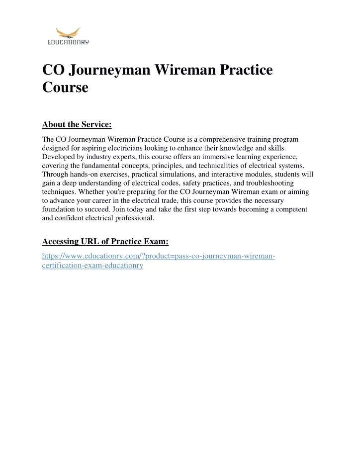 co journeyman wireman practice course