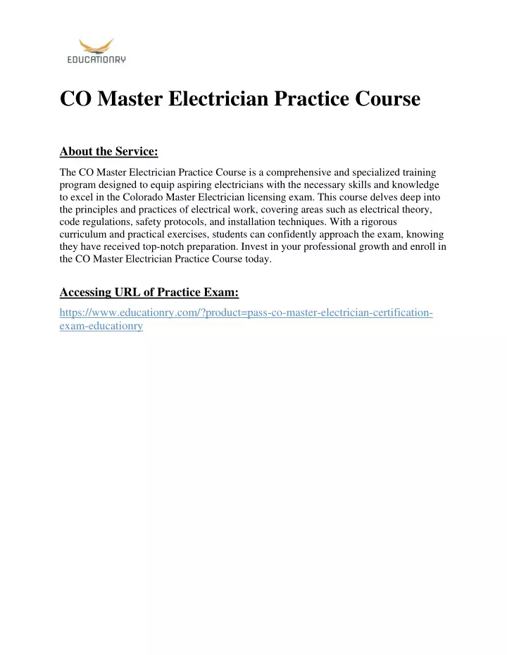 co master electrician practice course