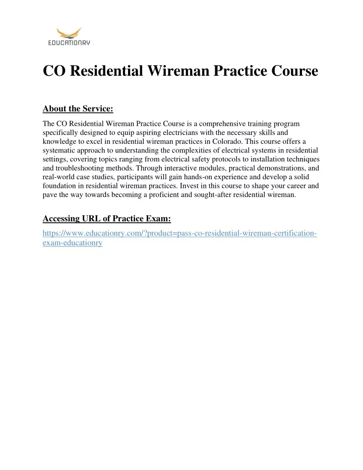 co residential wireman practice course