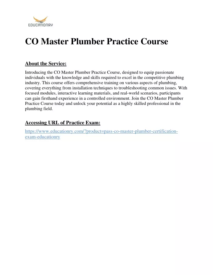 co master plumber practice course