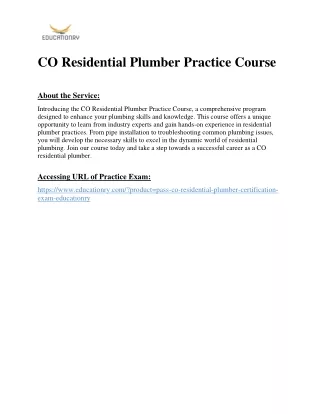 co residential plumber practice course