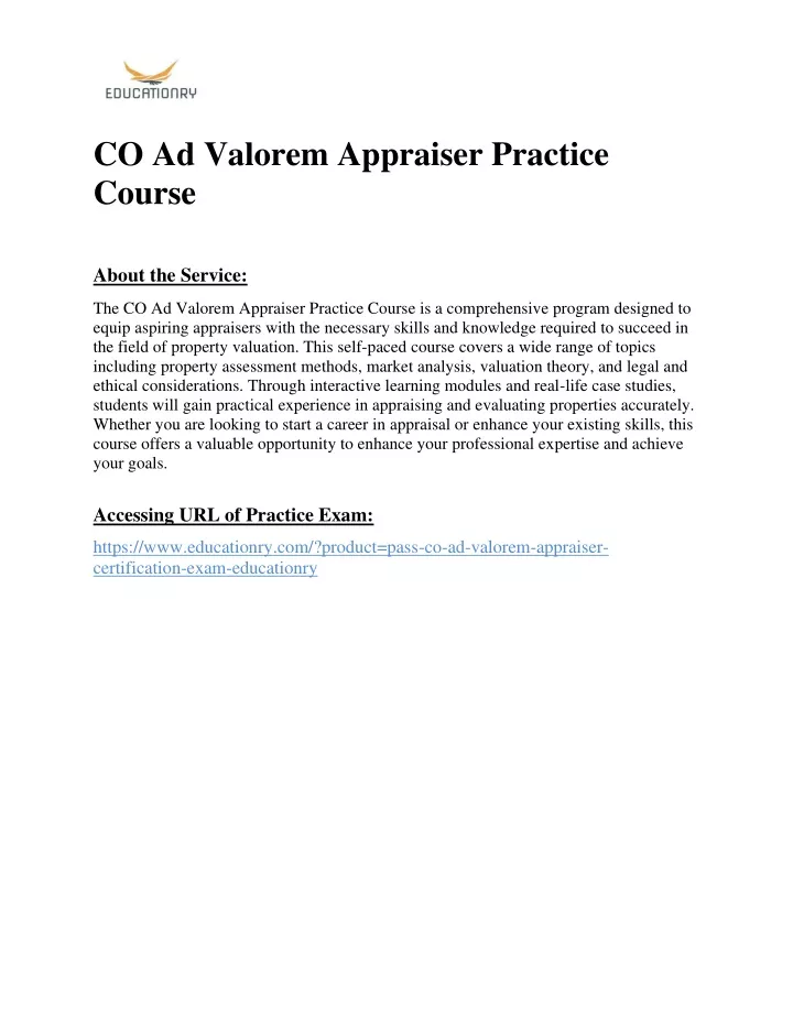 co ad valorem appraiser practice course