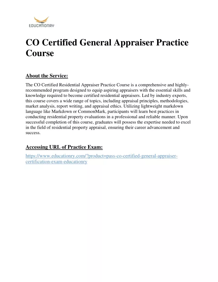 co certified general appraiser practice course