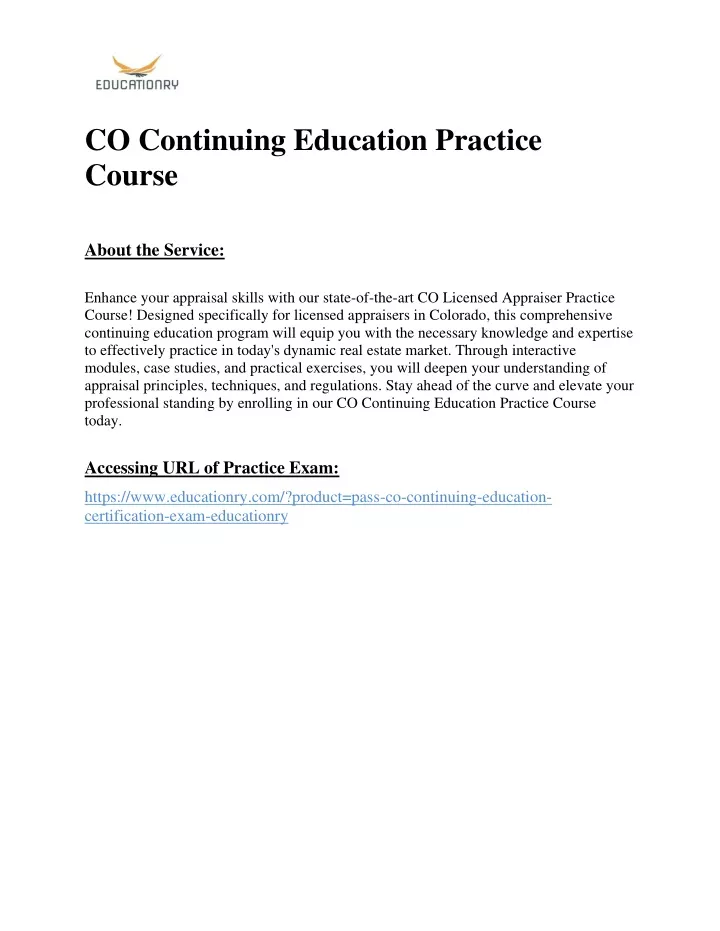 co continuing education practice course