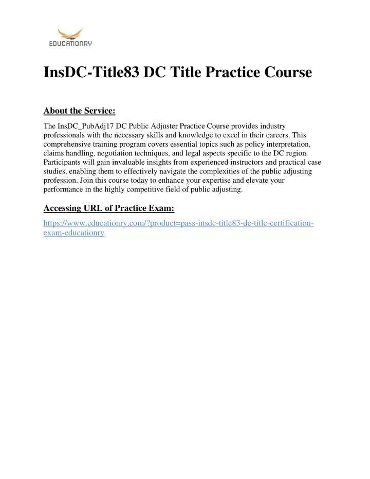 insdc title83 dc title practice course